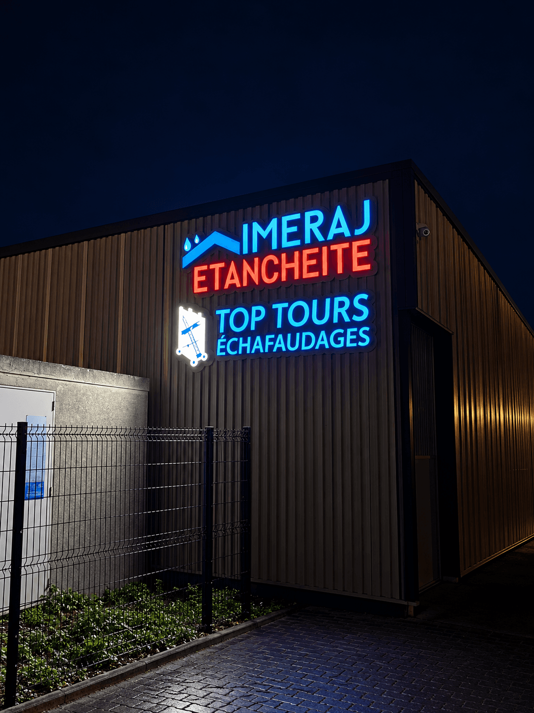 Enseigne lumineuse extérieure en lettres boîtiers