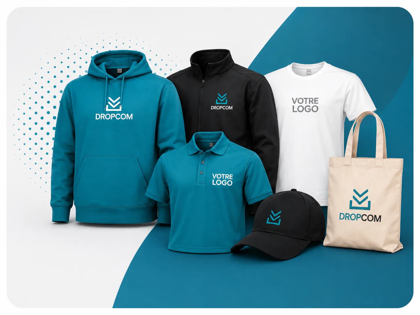 Textiles floqués par Dropcom : sweats, polos et tote bag personnalisés